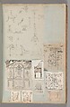 Page from a Scrapbook containing Drawings and Several Prints of Architecture, Interiors, Furniture and Other Objects, Charles Percier  French, Pen and black and gray ink, graphite, black chalk