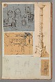 Page from a Scrapbook containing Drawings and Several Prints of Architecture, Interiors, Furniture and Other Objects, Charles Percier  French, Pen and black and gray ink, graphite, black chalk