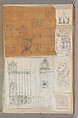 Page from a Scrapbook containing Drawings and Several Prints of Architecture, Interiors, Furniture and Other Objects, Charles Percier  French, Pen and black and gray ink, graphite, black chalk