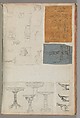 Page from a Scrapbook containing Drawings and Several Prints of Architecture, Interiors, Furniture and Other Objects, Charles Percier  French, Pen and black and gray ink, graphite, black chalk