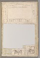 Page from a Scrapbook containing Drawings and Several Prints of Architecture, Interiors, Furniture and Other Objects, Workshop of Charles Percier (French, Paris 1764–1838 Paris), Pen and black and gray ink, graphite, black chalk