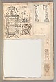 Page from a Scrapbook containing Drawings and Several Prints of Architecture, Interiors, Furniture and Other Objects, Workshop of Charles Percier (French, Paris 1764–1838 Paris), Pen and black and gray ink, graphite, black chalk