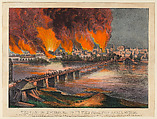 The Fall of Richmond, Virginia, on the Night of April 2nd, 1865, Currier &amp; Ives (American, active New York, 1857–1907), Hand-colored lithograph