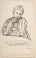 Portrait of Eline Marie Heger as a Child, Leaning on a Table, Looking at a Book, Johan Christian Dahl  Norwegian, Graphite, pen and brown ink