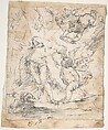 Angels Ministering to St. Sebastian, Alonso Cano  Spanish, Black chalk on off-white paper.  On lower left traces of unrelated lines in pen and dark brown ink