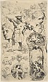 Sheet of sketches, Hubert François Gravelot (French, Paris 1699–1773 Paris), Etching