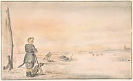 Winter Landscape with a Hunter and his Dog, Hendrick Avercamp Dutch, Pen and brown ink, with brush and gray ink and watercolor, over black chalk; framing line in black ink