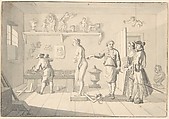 Sculptor Receiving Visitors in his Studio, Nicolaas Aartman  Dutch, Pen and black ink, brush and gray wash; framing lines in pen and black ink