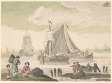 Seascape with Six Figures in the Foreground, Nicolaas Aartman  Dutch, Brush and gray and black ink, with watercolor, over traces of black chalk