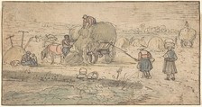 Peasants Loading Hay, Follower of Hendrick Avercamp (Dutch, Amsterdam 1585–1634 Kampen), Pen and brown and black ink, with watercolor, over black chalk; framing line in pen and brown ink