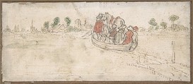 The Ferryboat, Follower of Hendrick Avercamp (Dutch, Amsterdam 1585–1634 Kampen), Pen and brown ink, with watercolor, over graphite; framing line in pen and brown ink