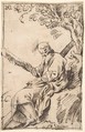 Figure of St. Andrew seated in a Landscape, Antonio del Castillo y Saavedra  Spanish, Pen and light brown ink over traces of black chalk underdrawing on tan paper. Composition outlined with pen and brown ink
