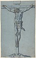 The Crucified Christ, Diego Lopez de Escuriaz Spanish, Pen and brown ink with brush and blue wash on blue paper