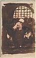 Figures inside a prison (recto), a monstrous animal (verso), Goya (Francisco de Goya y Lucientes)  Spanish, Brush with brown, black wash over red chalk on wove paper