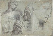 Studies of a Man's Head and of His Hands, Federico Barocci  Italian, Black chalk, highlighted with white chalk and touches of red chalk, on blue-gray paper