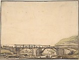 Landscape with Bridge, Anthonie van Borssom Dutch, Pen and brown ink, brush and pale green and brown wash; framing lines in pen and brown ink