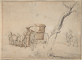 Carriage In A Landscape, Gerard ter Borch the Younger Dutch, Black chalk, brush and brown wash
