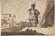 David Showing Saul the Tip of His Coat, Ferdinand Bol (Dutch, Dordrecht 1616–1680 Amsterdam), Pen and brown ink, brush and brown wash; framing lines in pen and brown ink