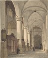 Vaulted Side Aisle of a Church, with Figures, Johannes Bosboom Dutch, Pen and brush, gray and brown ink and watercolor.
