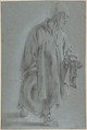 Standing Beggar, Jan Both  Dutch, Black and white chalk on blue paper