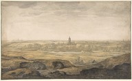 Landscape, Aelbert Cuyp Dutch, Yellow and brown watercolor and gouache over black chalk