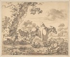 A Herdsman with a Donkey, Jacob van der Does Dutch, Black chalk, pen and brown ink, brush and brown wash