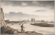 View of Nantes, Lambert Doomer (Dutch, Amsterdam 1624–1700 Amsterdam), Pen and brown ink, gray and brown wash over black chalk; framing line in pen and brown ink