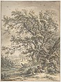 A Man Resting Under a Tree, Egbert van Drielst Dutch, Black chalk and watercolor