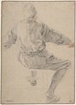 Study of a Seated Peasant, Cornelis Dusart  Dutch, Black and red chalk on beige paper; framing lines in pen and brown ink