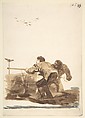 Men hunting; page 105 from the "Images of Spain" Album (F), Goya (Francisco de Goya y Lucientes) (Spanish, Fuendetodos 1746–1828 Bordeaux), Brush, brown and gray washes, traces of black chalk