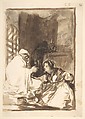 A woman kneeling before an old man; page 55 from the "Images of Spain" Album (F), Goya (Francisco de Goya y Lucientes)  Spanish, Brush and point of brush, brown ink and gray chalk-and-ink washes