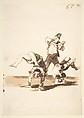 Three acrobats; page 67 from the "Images of Spain" Album (F), Goya (Francisco de Goya y Lucientes)  Spanish, Brush and point of brush, brown ink washes, traces of red and black chalk