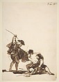 A man breaking up a fight; page 82 from the "Images of Spain" Album (F), Goya (Francisco de Goya y Lucientes) Spanish, Brush, brown ink washes, touches of black chalk