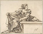 Female Personification of Summer or Abundance, Sebastián de Herrera-Barnuevo Spanish, Pen and brown ink with brush and brown wash over black chalk underdrawing on off-white paper. Composition outlined in pen and dark brown ink on all sides