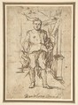 Standing Male Figure: Study for a Portrait, Bartolomé Estebán Murillo  Spanish, Pen and brown ink over black chalk underdrawing on off-white paper (recto); black chalk (verso)