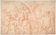 Italian Comedians Performing in a Public Square, Jacob Matthias Weyer German, Red Chalk