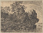 Landscape with a River and a Rocky Cliff, Anonymous, Pen and black ink
