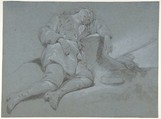 A Sleeping Shepherd Boy, Gerbrand van den Eeckhout  Dutch, Black and white chalk
