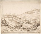 Mountainous River Landscape, Jacob Esselens  Dutch, Pen and brown ink