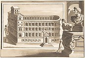 A Reconstruction of the Theatre of Pompey, Jan Goeree  Dutch, Pen and black ink, brush and brown wash, over traces of red chalk