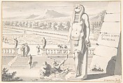 Statue of Osiris in a Garden, Jan Goeree  Dutch, Pen and black and brown ink, brush and gray wash, over traces of red chalk