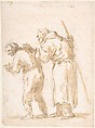 A Man Leading a Blind Friar (recto); Incidental Sketches (not by the artist; verso), Jusepe de Ribera (called Lo Spagnoletto)  Spanish, Pen and brown ink, brush and brown wash, over black chalk (recto); black chalk, graphite, or leadpoint (verso)