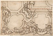 Decorative Design, Anonymous, Spanish, 17th century  Spanish, Pen and brown ink with brush and brown wash, and red chalk, over black chalk underdrawing