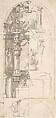 Design for a Chapel with Flight into Egypt as Altarpiece, Anonymous, Spanish, 17th century  Spanish, Pen and brown ink, brush and gray wash, over black chalk