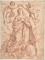 Coronation of the Virgin, Anonymous, Spanish, 17th century  Spanish, Red chalk on beige paper