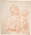 Half-length Virgin and Standing Child with Indications of a Young Saint John the Baptist at Left, Pedro del Pozo Spanish, Red chalk