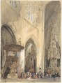 Interior of the Church of St. Jacques, Louvain, Genaro (Jenaro) Pérez Villaamil Spanish, Pen and black ink with brush, and watercolor, highlighted with white gouache on heavy yellow paper