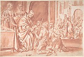 Thomas of Villanova, Archbishop of Valencia Distributing Alms to the Poor, Pedro Orrente  Spanish, Brush and red wash over black chalk