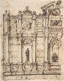 Left Half of a Design for Garden Architecture, Anonymous, Spanish, 17th century  Spanish, Pen and dark brown ink over black chalk