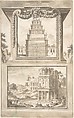 Reconstruction of the Monument to Septimius Severus (above), View of the Ruins (below), Jan Goeree  Dutch, Pen and black ink, brush and brown wash, traces of red chalk